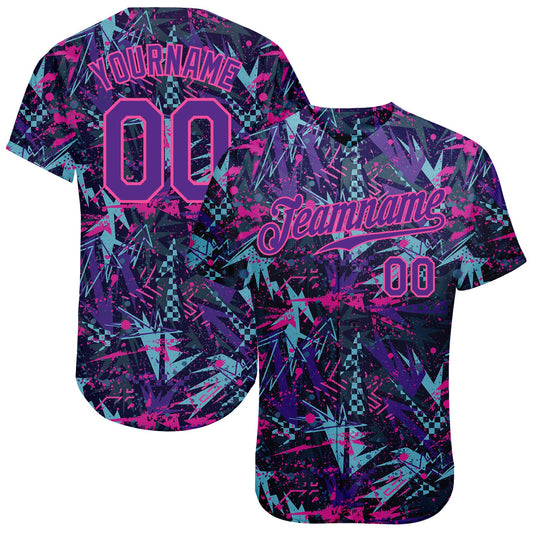 Custom Graffiti Pattern Purple-Pink 3D Creative Geometric Figures And Dots Authentic Baseball Jersey - Main View