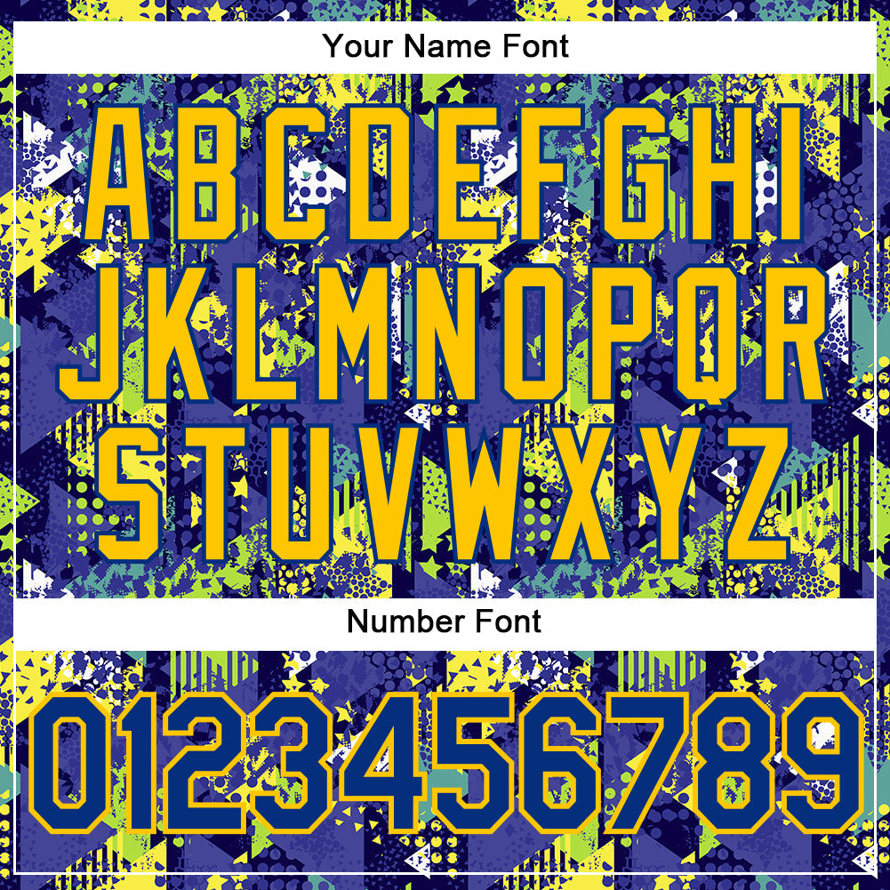 Custom Graffiti Pattern Royal-Gold 3D Creative Geometric Figures Triangle And Dots Authentic Baseball Jersey view 5