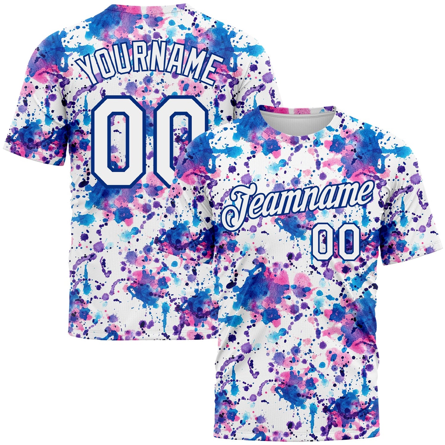 Custom Graffiti Pattern White-Royal 3D Abstract Watercolor Performance T-Shirt - Main View