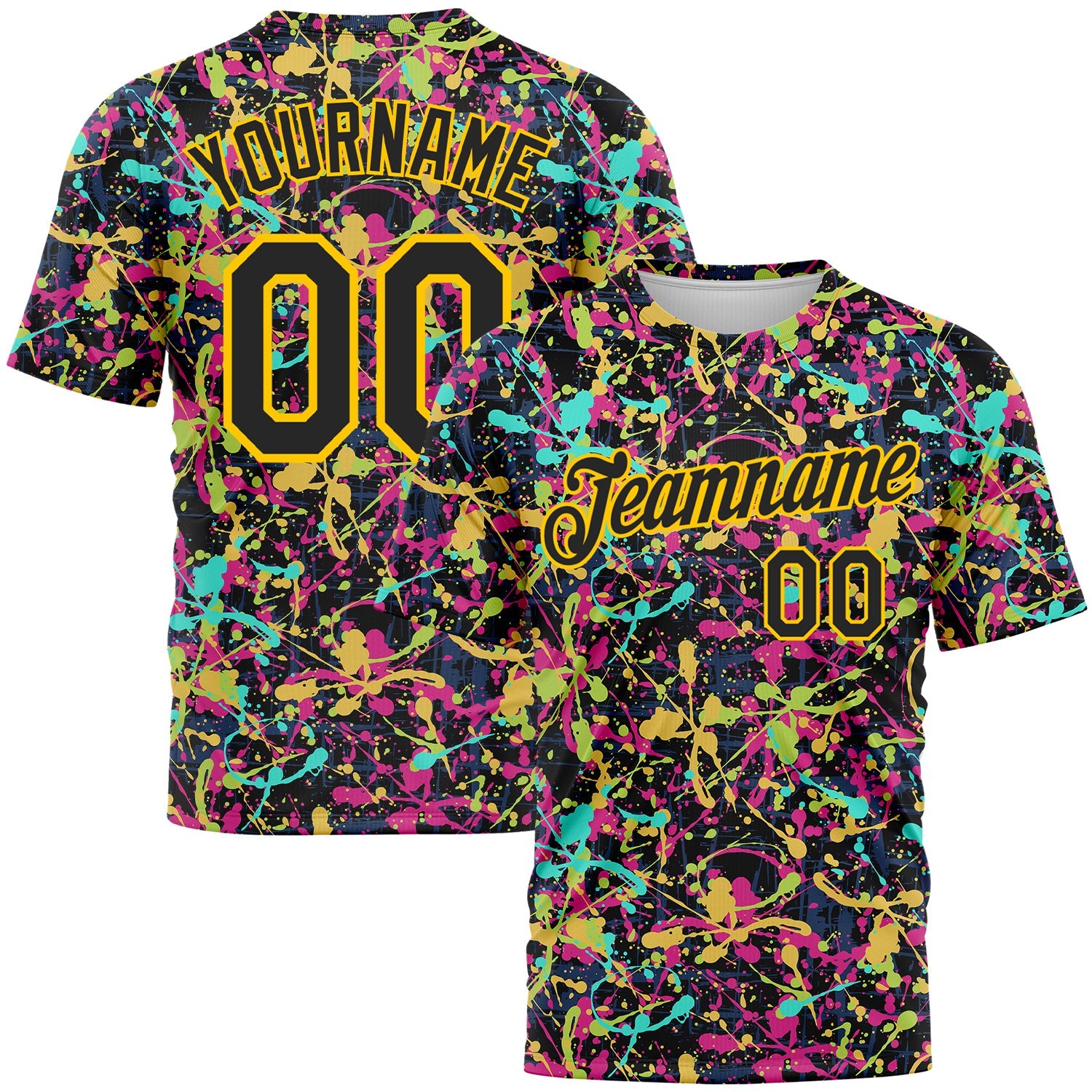 Custom Graffiti Pattern Black-Gold 3D Grunge Shabby Performance T-Shirt - Main View