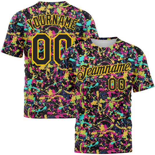 Custom Graffiti Pattern Black-Gold 3D Grunge Shabby Performance T-Shirt - Main View