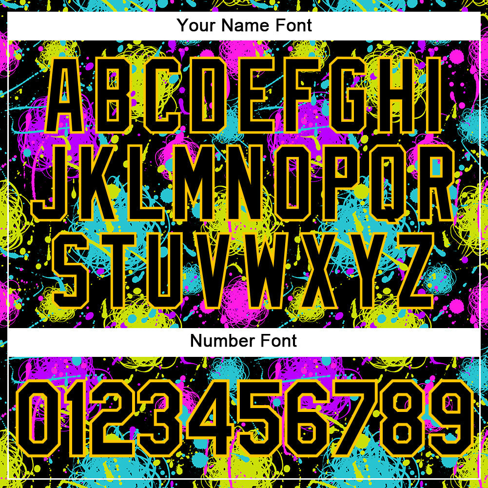 Custom Graffiti Pattern Black-Gold 3D Neon Splatter Performance T-Shirt view 4