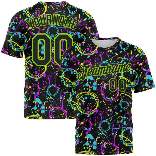 Custom Graffiti Pattern Black-Neon Green 3D Neon Splatter Performance T-Shirt - Main View