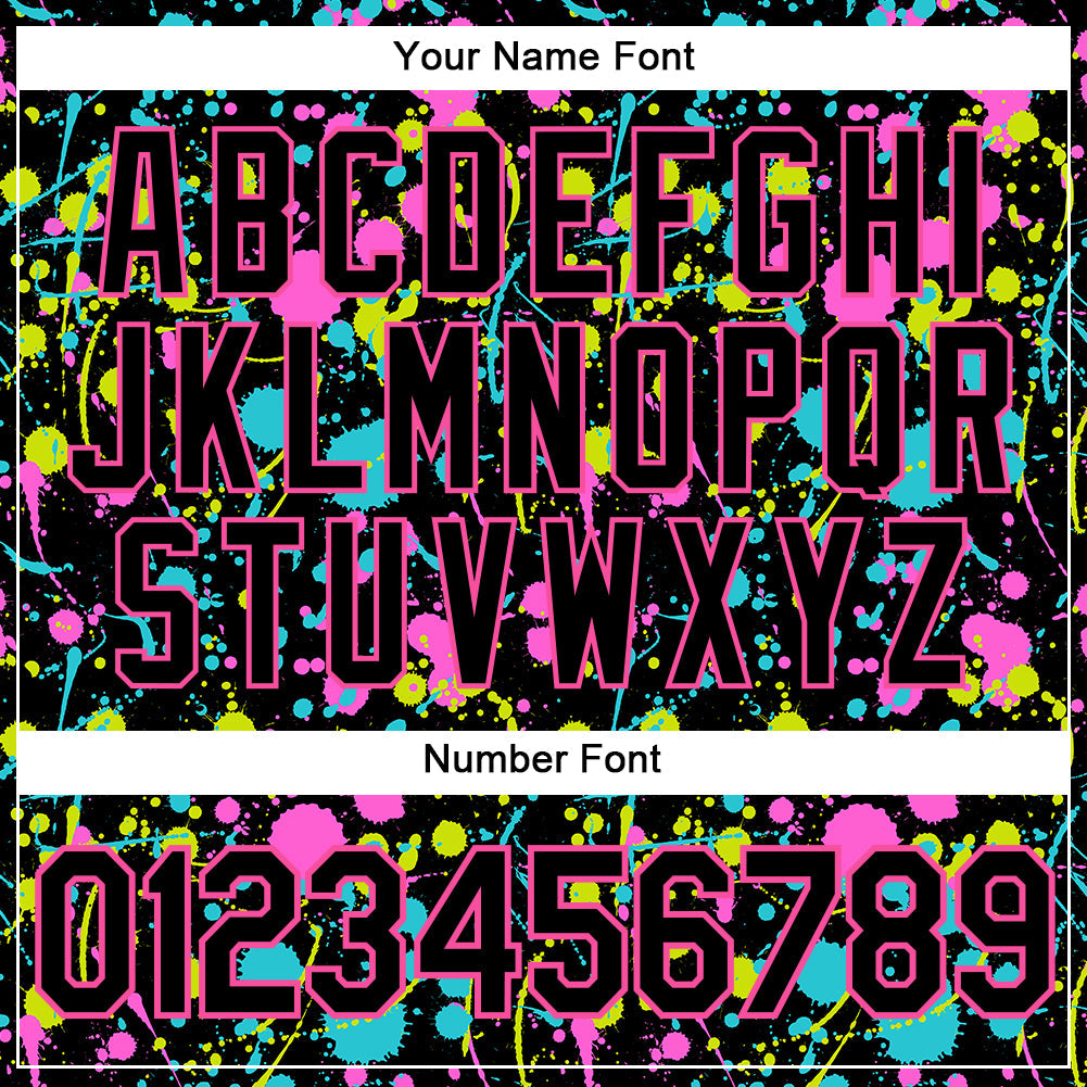 Custom Graffiti Pattern Black-Pink 3D Neon Splatter Performance T-Shirt view 4