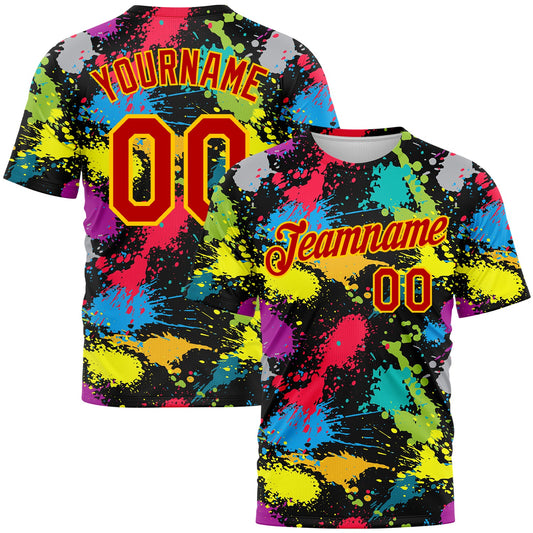 Custom Graffiti Pattern Red-Gold 3D Colorful Splattered Messy Art Ink Paintbrush Drawing Performance T-Shirt - Main View