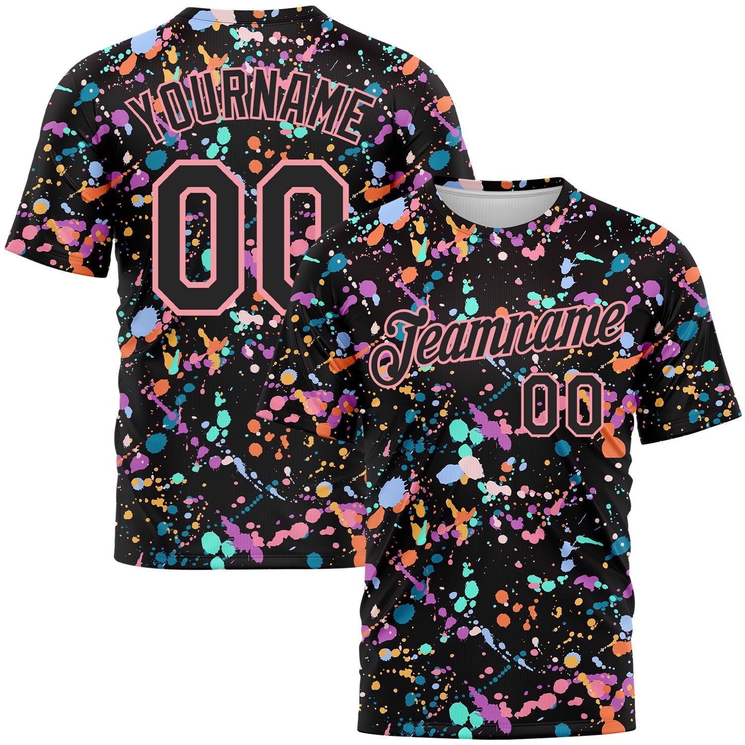 Custom Graffiti Pattern Black-Medium Pink 3D Expressive Splatter Performance T-Shirt - Main View