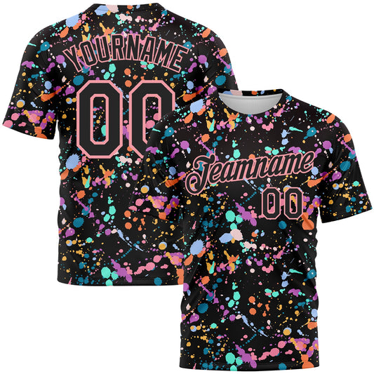 Custom Graffiti Pattern Black-Medium Pink 3D Expressive Splatter Performance T-Shirt - Main View