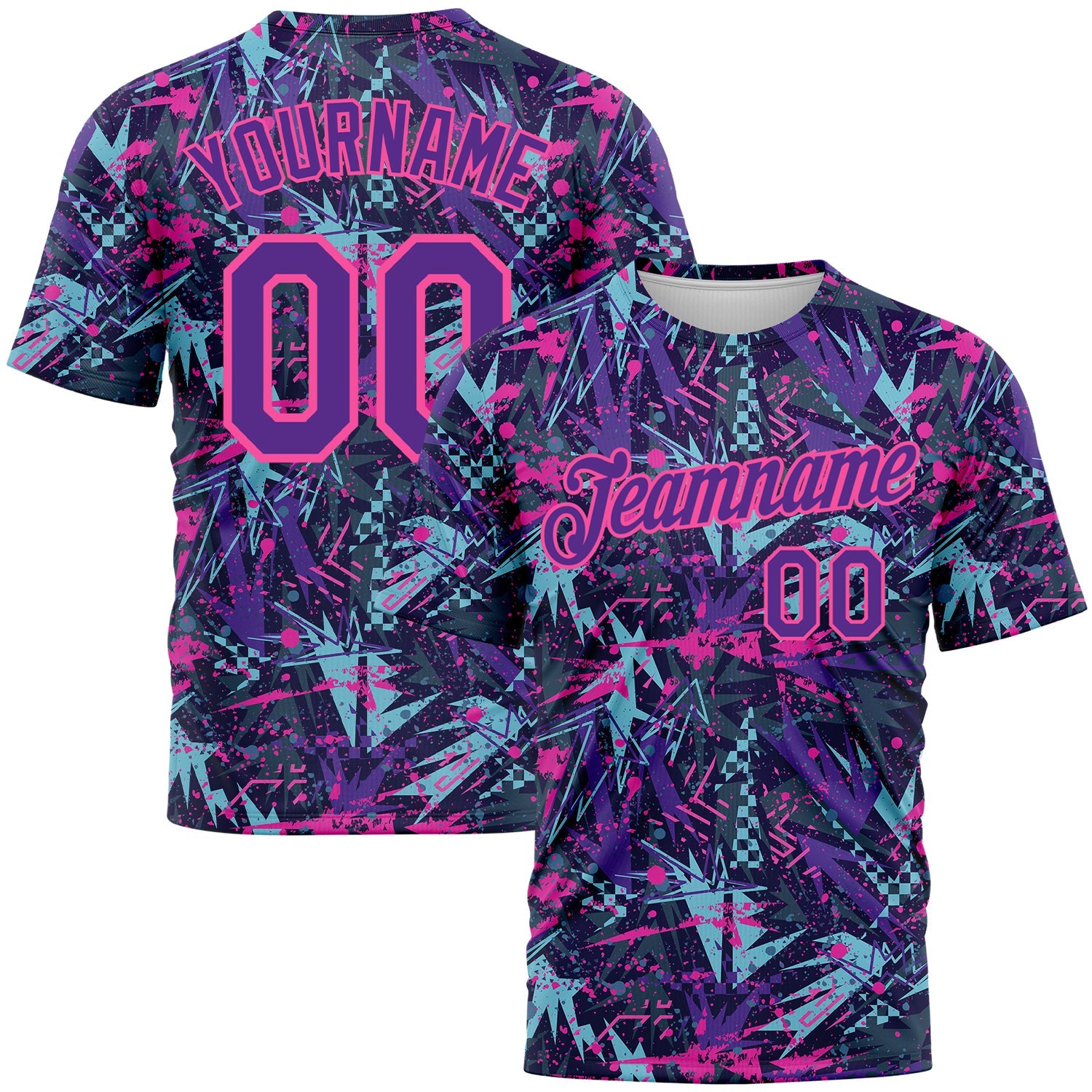 Custom Graffiti Pattern Purple-Pink 3D Creative Geometric Figures And Dots Performance T-Shirt - Main View