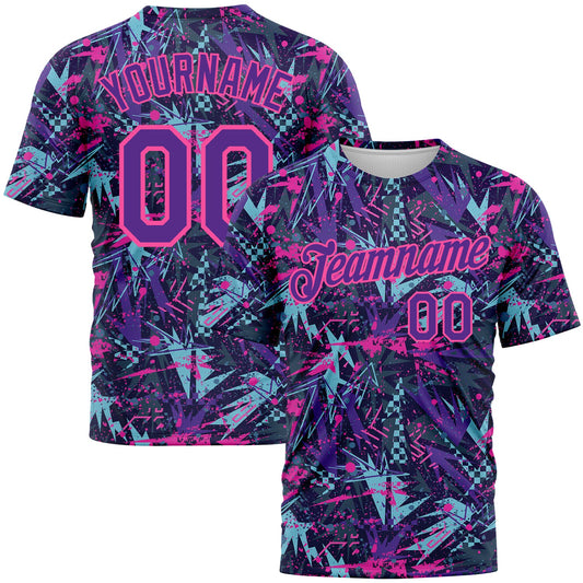 Custom Graffiti Pattern Purple-Pink 3D Creative Geometric Figures And Dots Performance T-Shirt - Main View