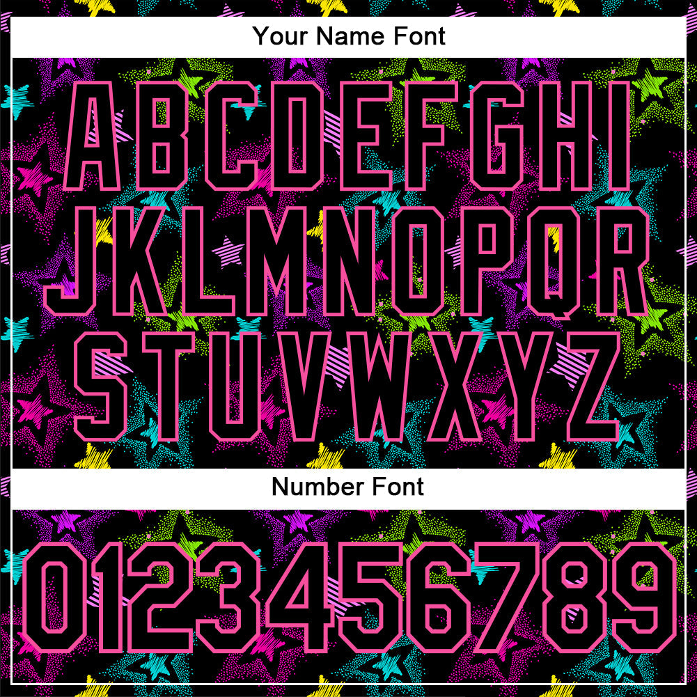 Custom Graffiti Pattern Black-Pink 3D Creative Colorful Stars Performance T-Shirt view 4