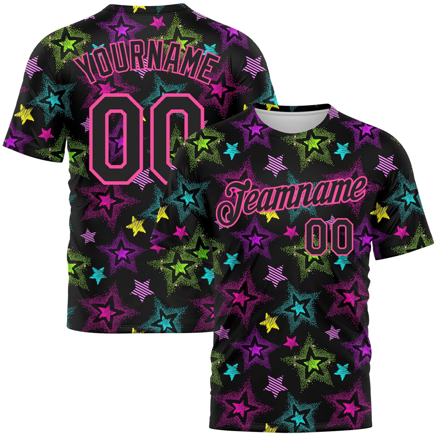 Custom Graffiti Pattern Black-Pink 3D Creative Colorful Stars Performance T-Shirt - Main View