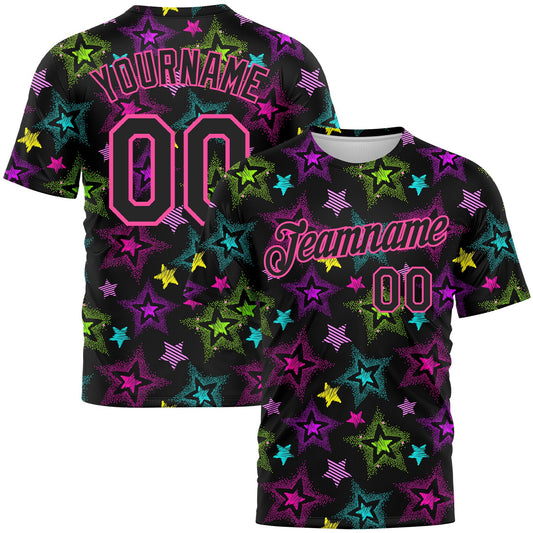 Custom Graffiti Pattern Black-Pink 3D Creative Colorful Stars Performance T-Shirt - Main View