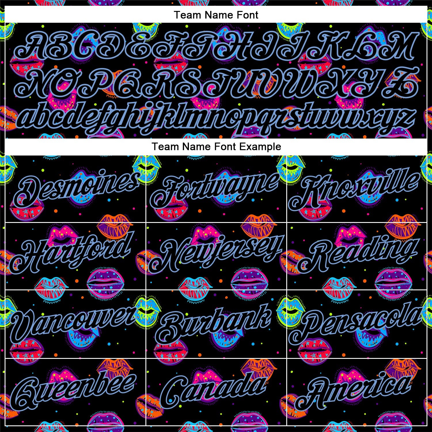 Custom Graffiti Pattern Black-Light Blue 3D Dots And Kiss Lips Performance T-Shirt view 3