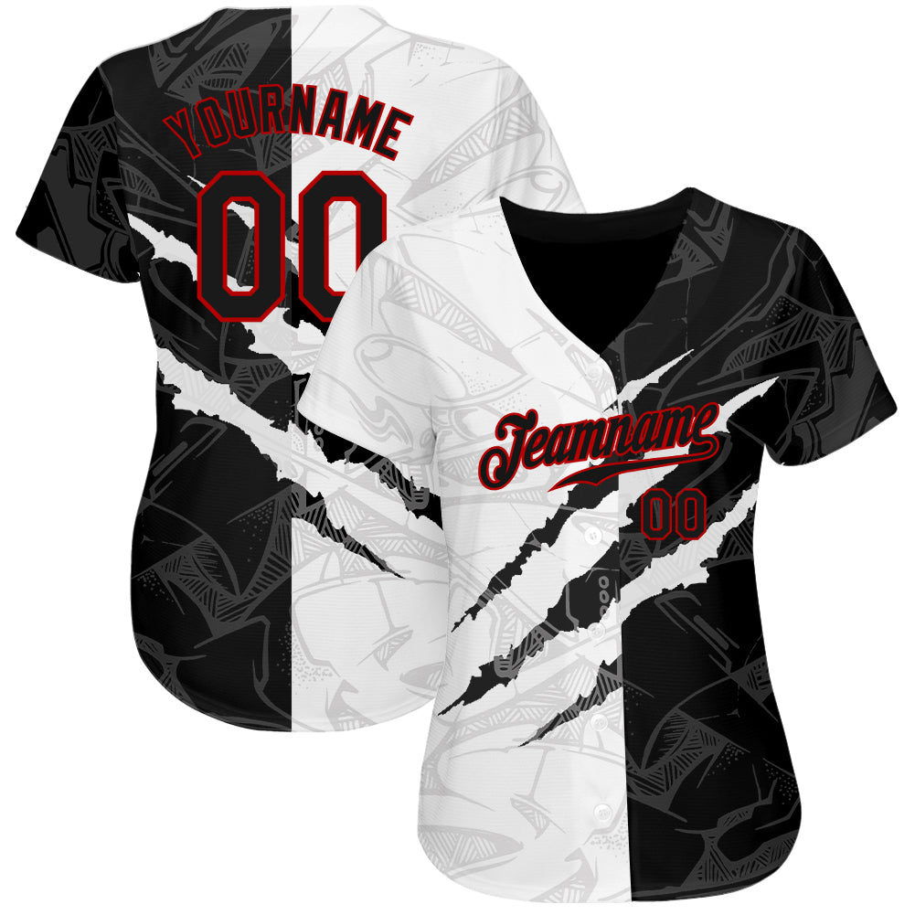 Custom Graffiti Pattern Red-Black 3D Scratch Authentic Baseball Jersey view 2