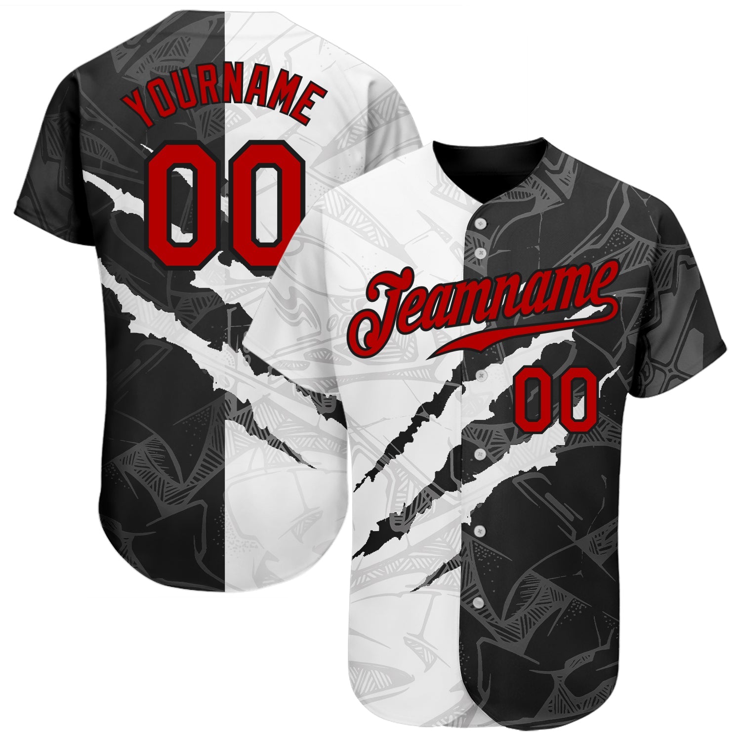 Custom Graffiti Pattern Red-Black 3D Scratch Authentic Baseball Jersey - Main View