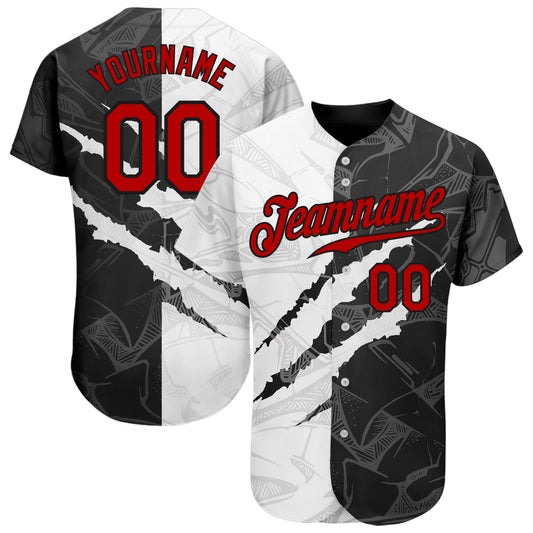 Custom Graffiti Pattern Red-Black 3D Scratch Authentic Baseball Jersey - Main View