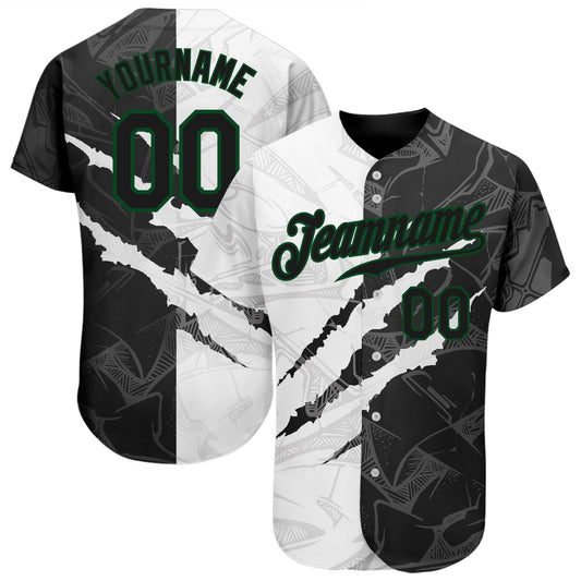 Custom Graffiti Pattern Black-Kelly Green 3D Scratch Authentic Baseball Jersey - Main View