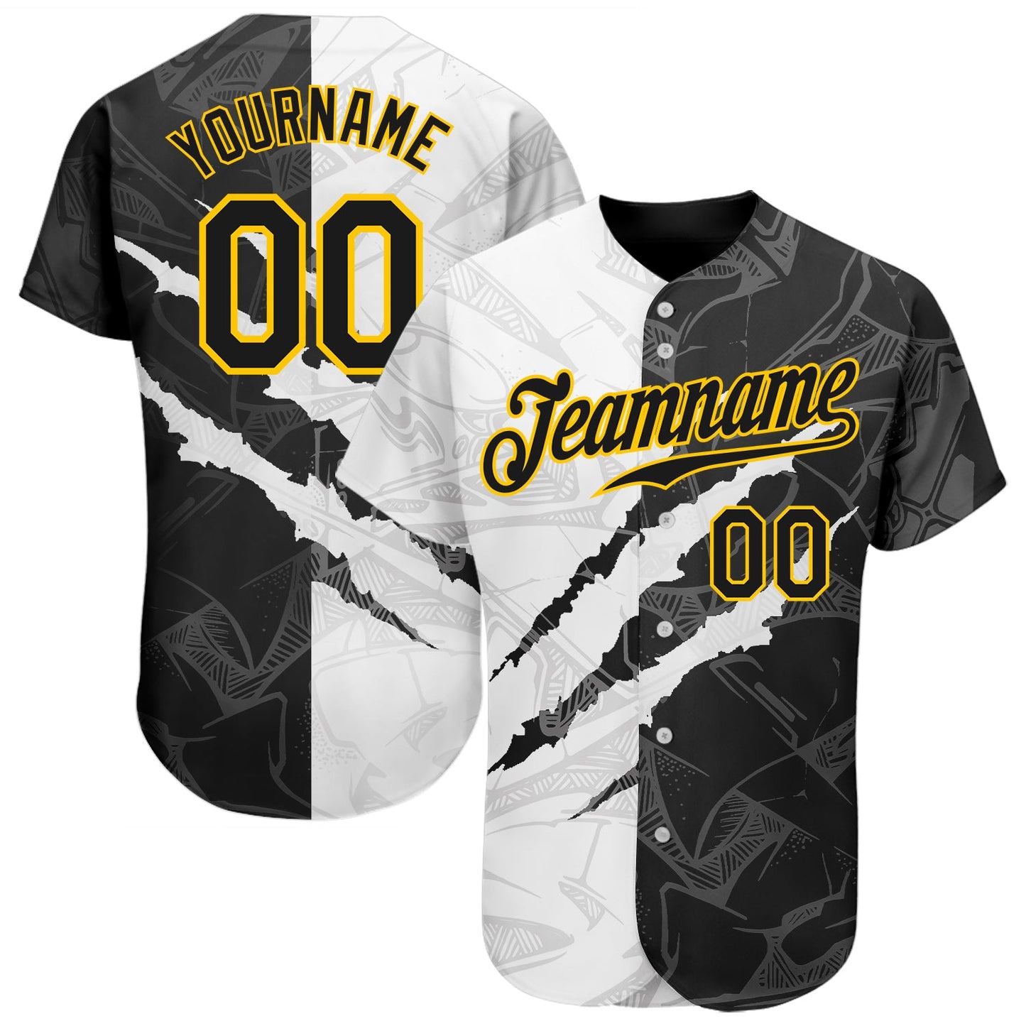 Custom Graffiti Pattern Black-Gold 3D Scratch Authentic Baseball Jersey - Main View