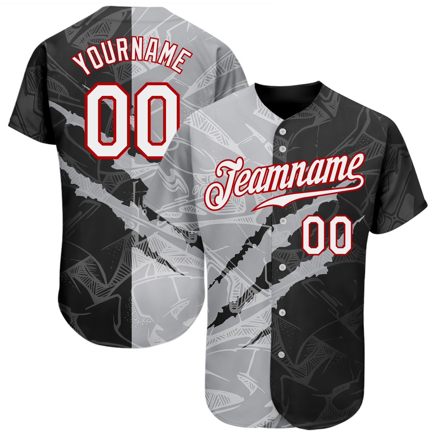 Custom Graffiti Pattern White Gray-Red 3D Scratch Authentic Baseball Jersey - Main View