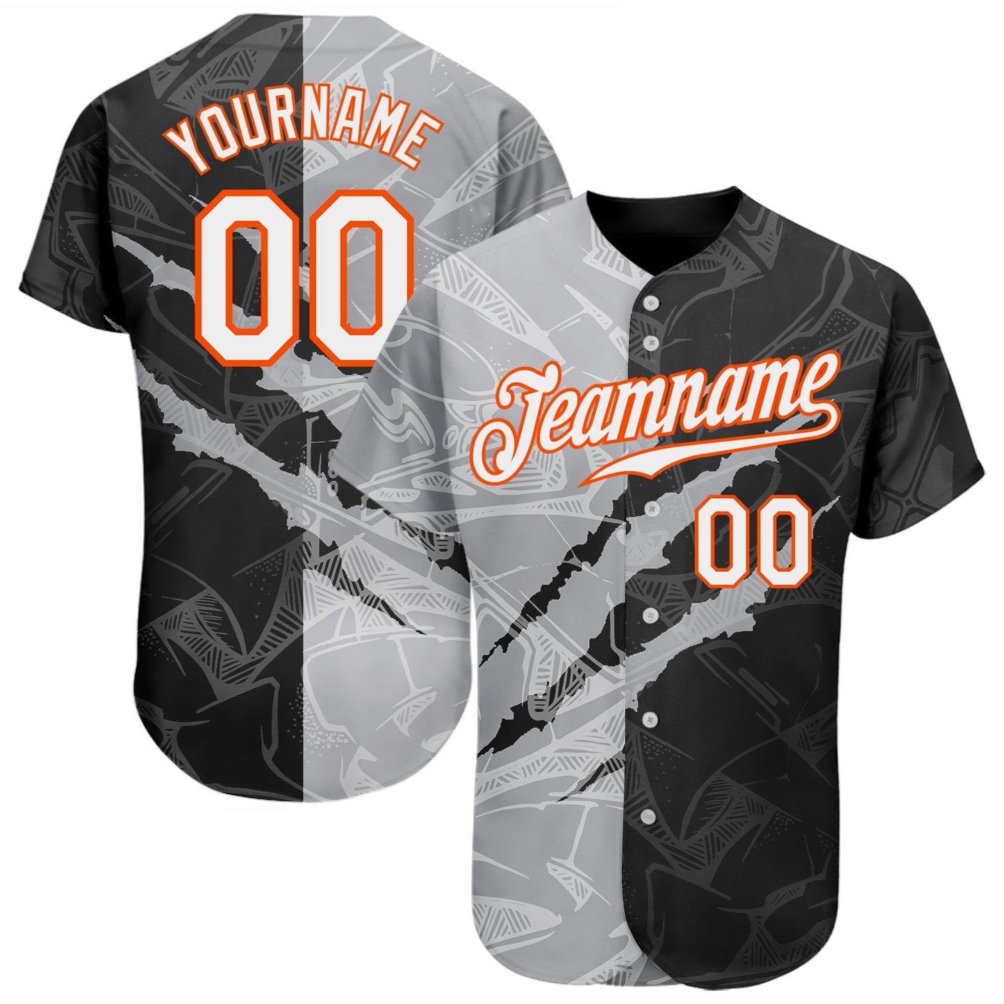 Custom Graffiti Pattern White Gray-Orange 3D Scratch Authentic Baseball Jersey - Main View
