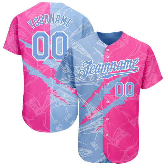 Custom Graffiti Pattern Light Blue-Pink 3D Scratch Authentic Baseball Jersey - Main View