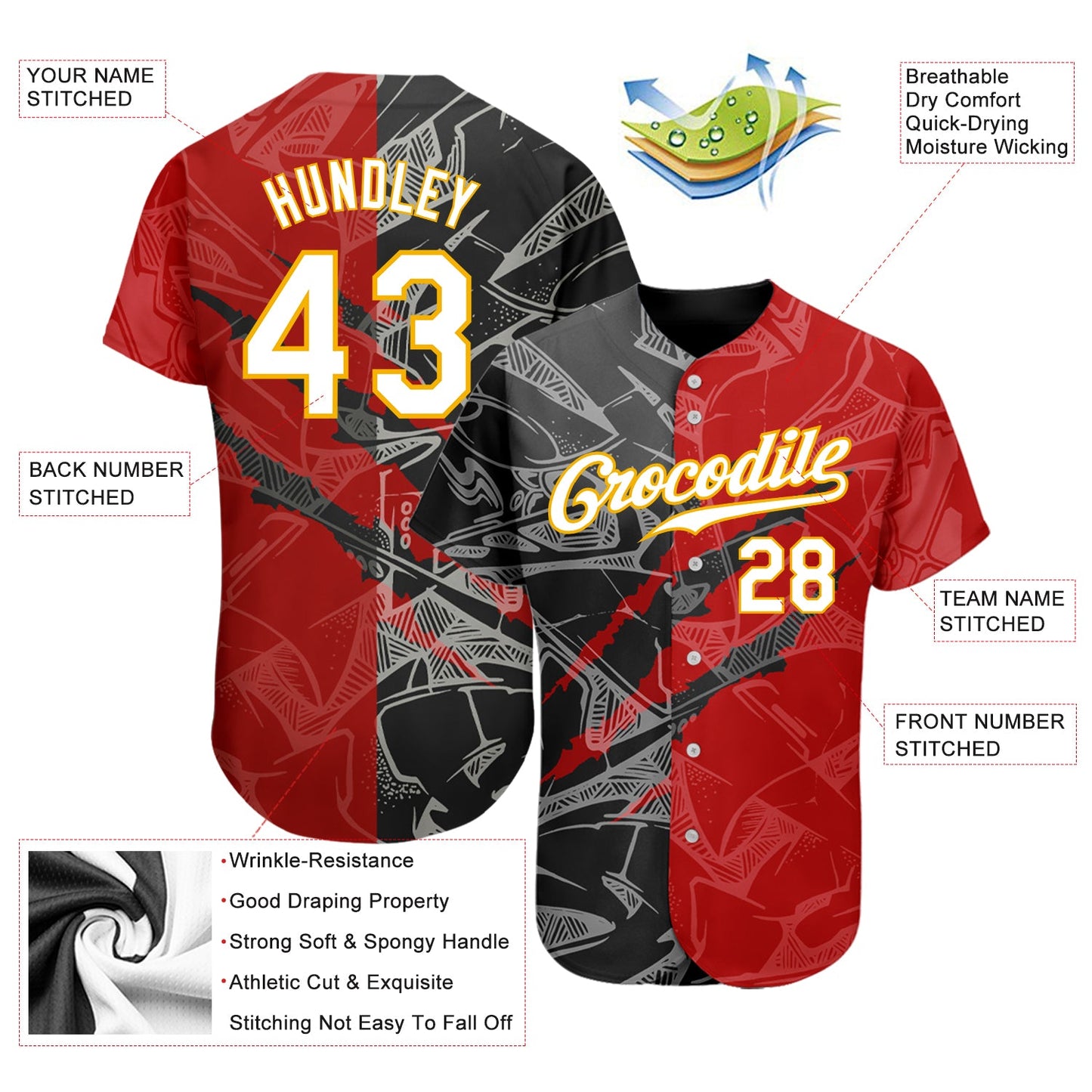 Custom Graffiti Pattern White Black-Yellow 3D Scratch Authentic Baseball Jersey view 3