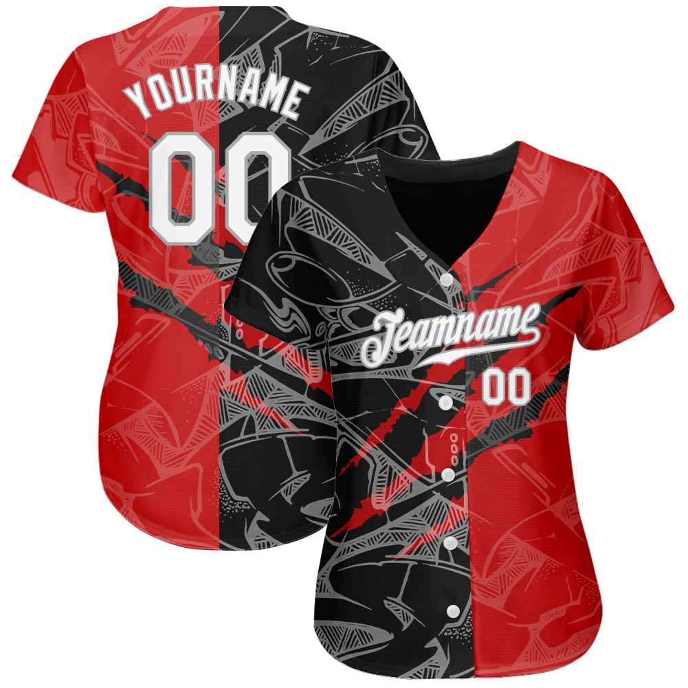 Custom Graffiti Pattern White Black-Gray 3D Scratch Authentic Baseball Jersey view 2