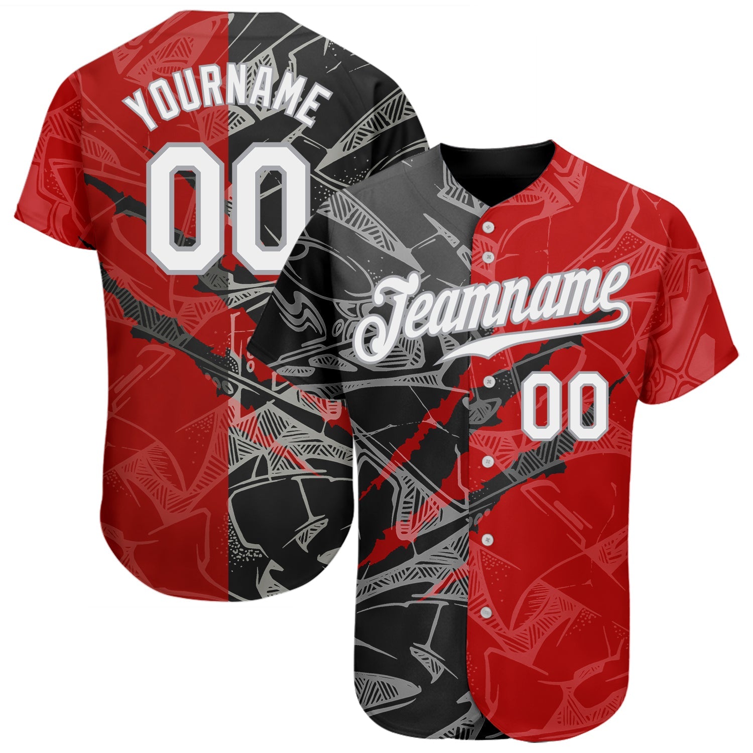 Custom Graffiti Pattern White Black-Gray 3D Scratch Authentic Baseball Jersey - Main View