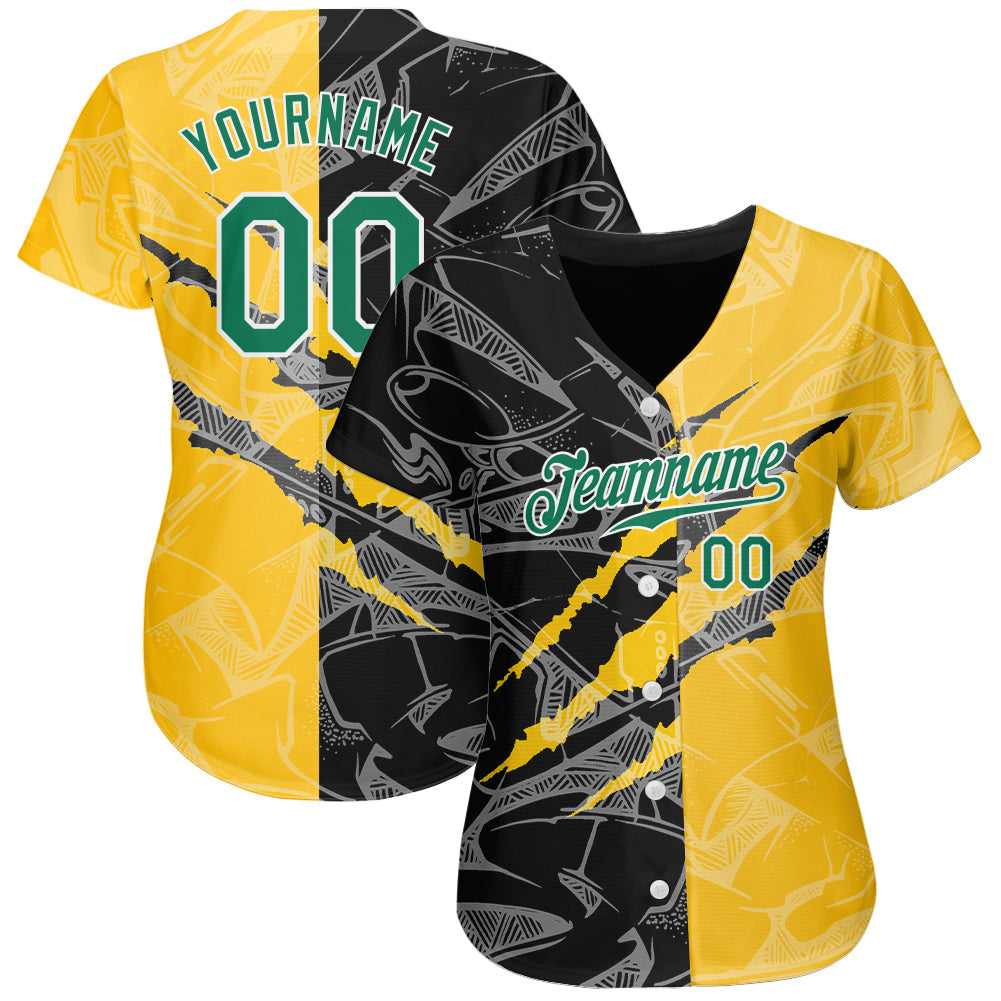 Custom Graffiti Pattern Kelly Green Yellow-Black 3D Scratch Authentic Baseball Jersey view 2