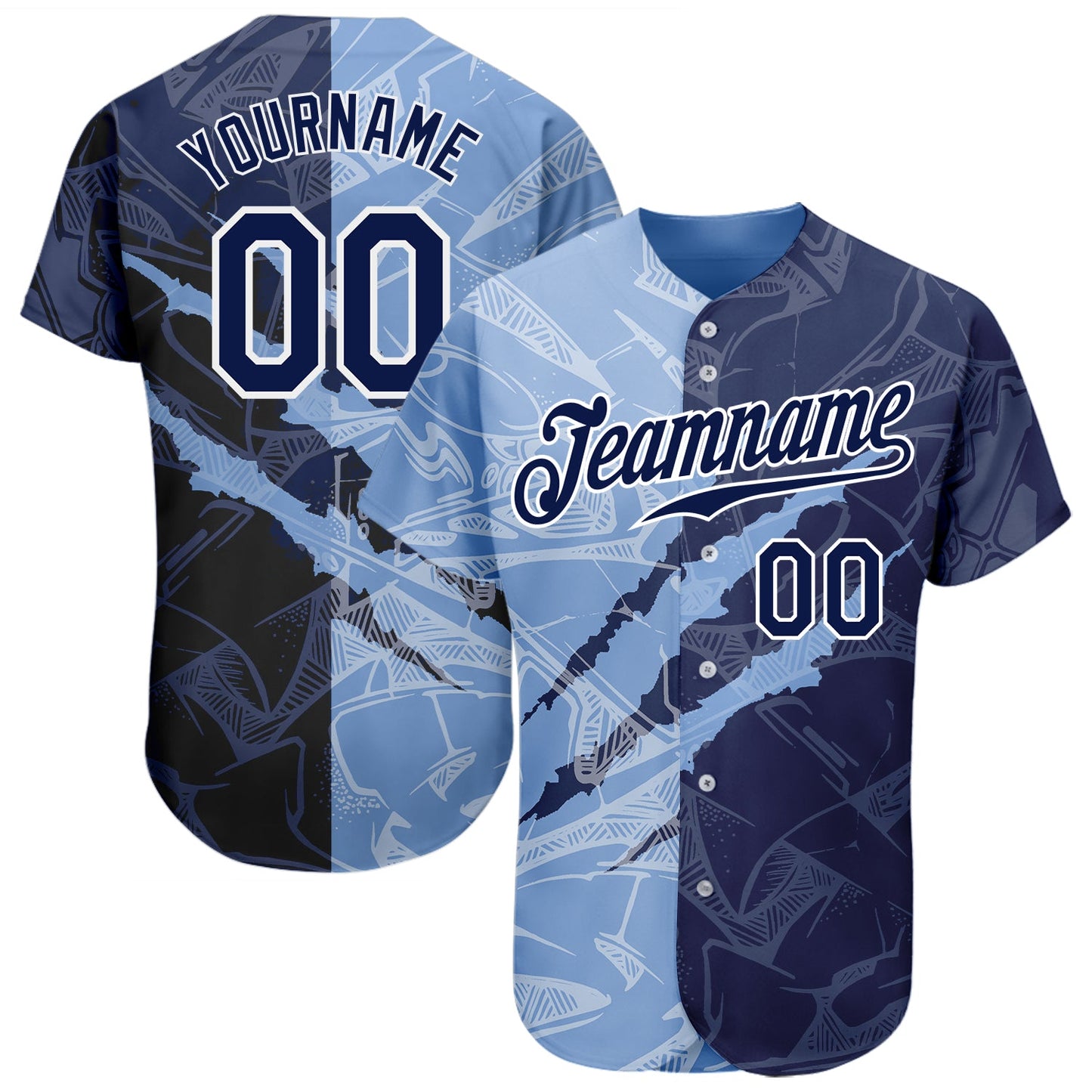 Custom Graffiti Pattern Navy-Light Blue 3D Scratch Authentic Baseball Jersey - Main View