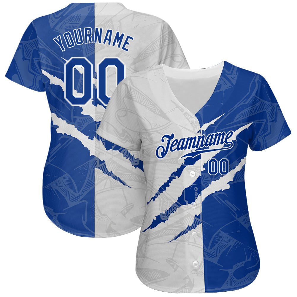 Custom Graffiti Pattern Royal-White 3D Scratch Authentic Baseball Jersey view 2