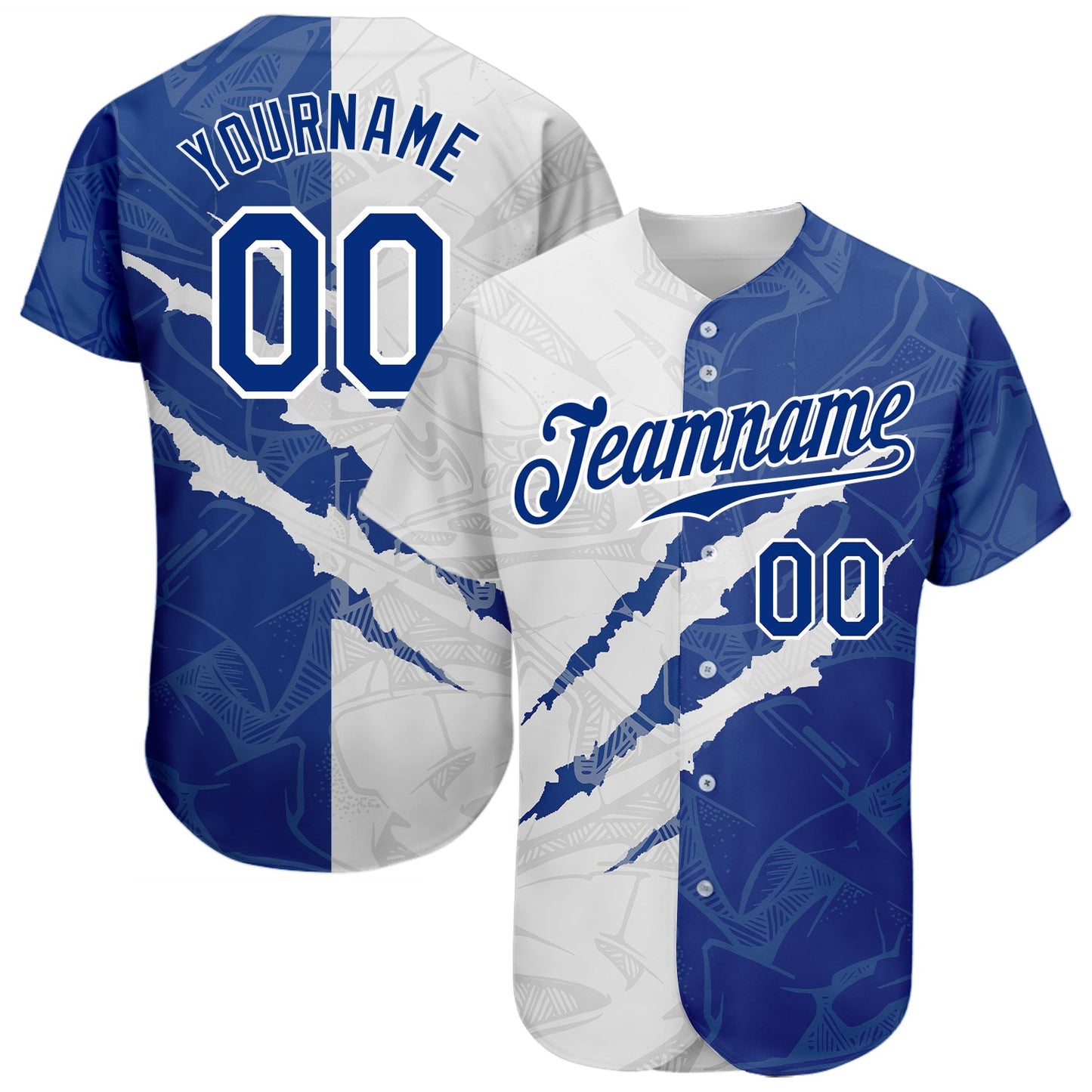 Custom Graffiti Pattern Royal-White 3D Scratch Authentic Baseball Jersey - Main View