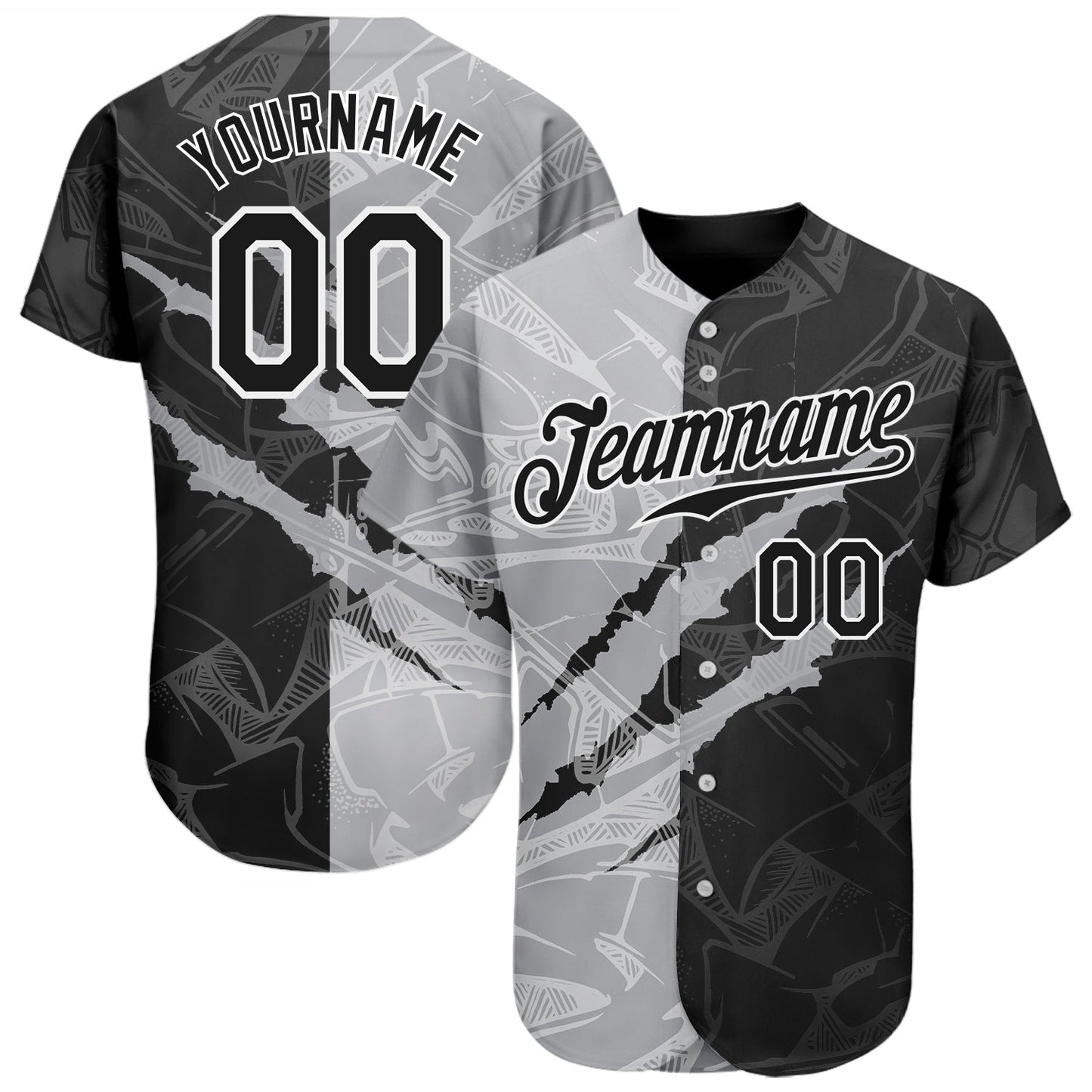 Custom Graffiti Pattern Black-Gray 3D Scratch Authentic Baseball Jersey - Main View