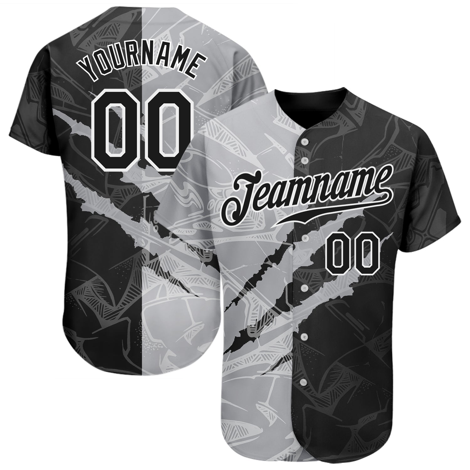 Custom Graffiti Pattern Black-Gray 3D Scratch Authentic Baseball Jersey - Main View