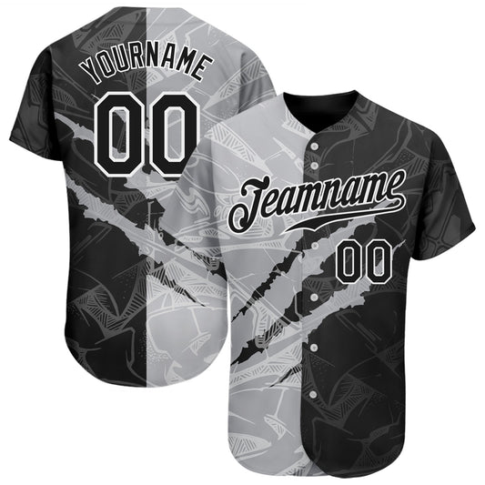 Custom Graffiti Pattern Black-Gray 3D Scratch Authentic Baseball Jersey - Main View