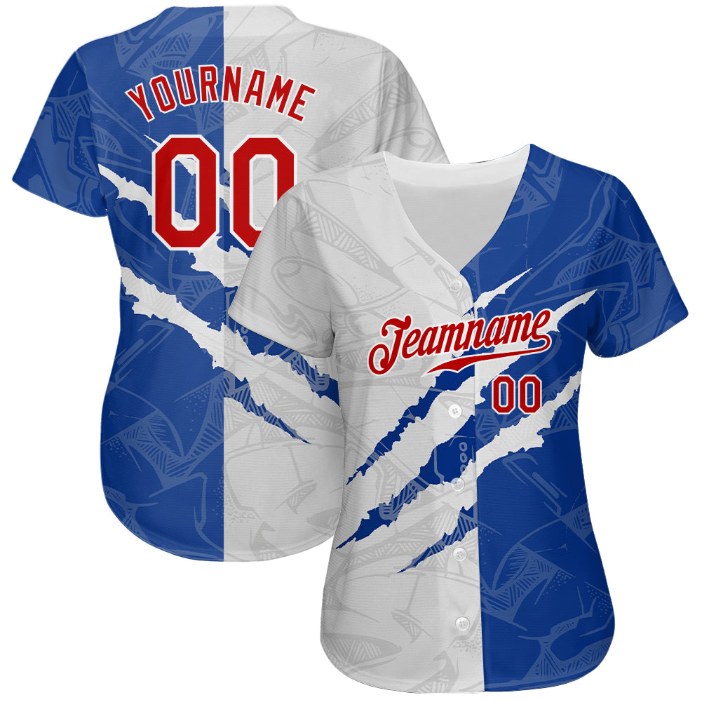 Custom Graffiti Pattern Red-Royal 3D Scratch Authentic Baseball Jersey view 2
