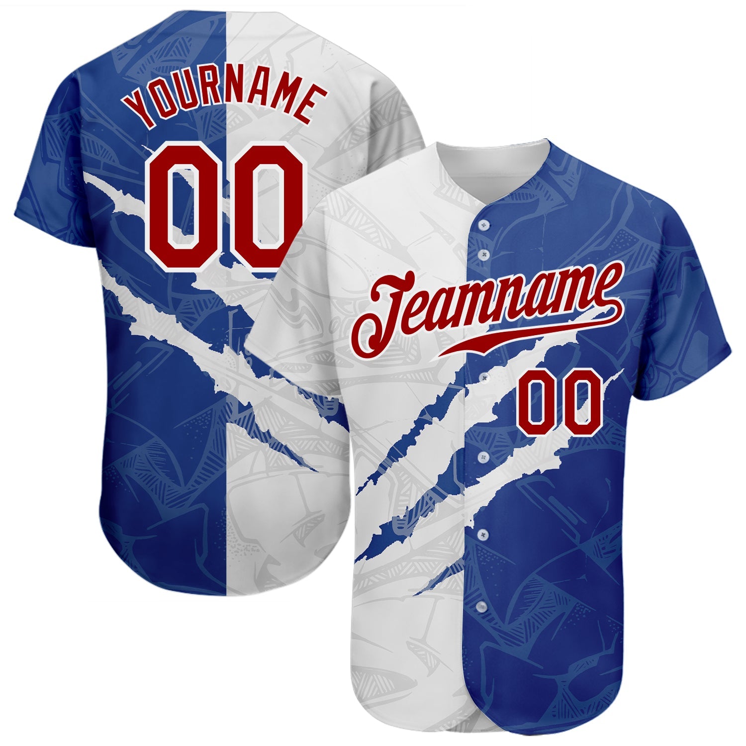 Custom Graffiti Pattern Red-Royal 3D Scratch Authentic Baseball Jersey - Main View