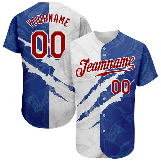 Custom Graffiti Pattern Red-Royal 3D Scratch Authentic Baseball Jersey - Main View
