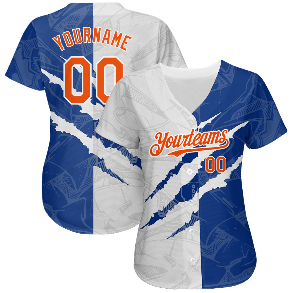 Custom Graffiti Pattern Orange-Royal 3D Scratch Authentic Baseball Jersey view 2