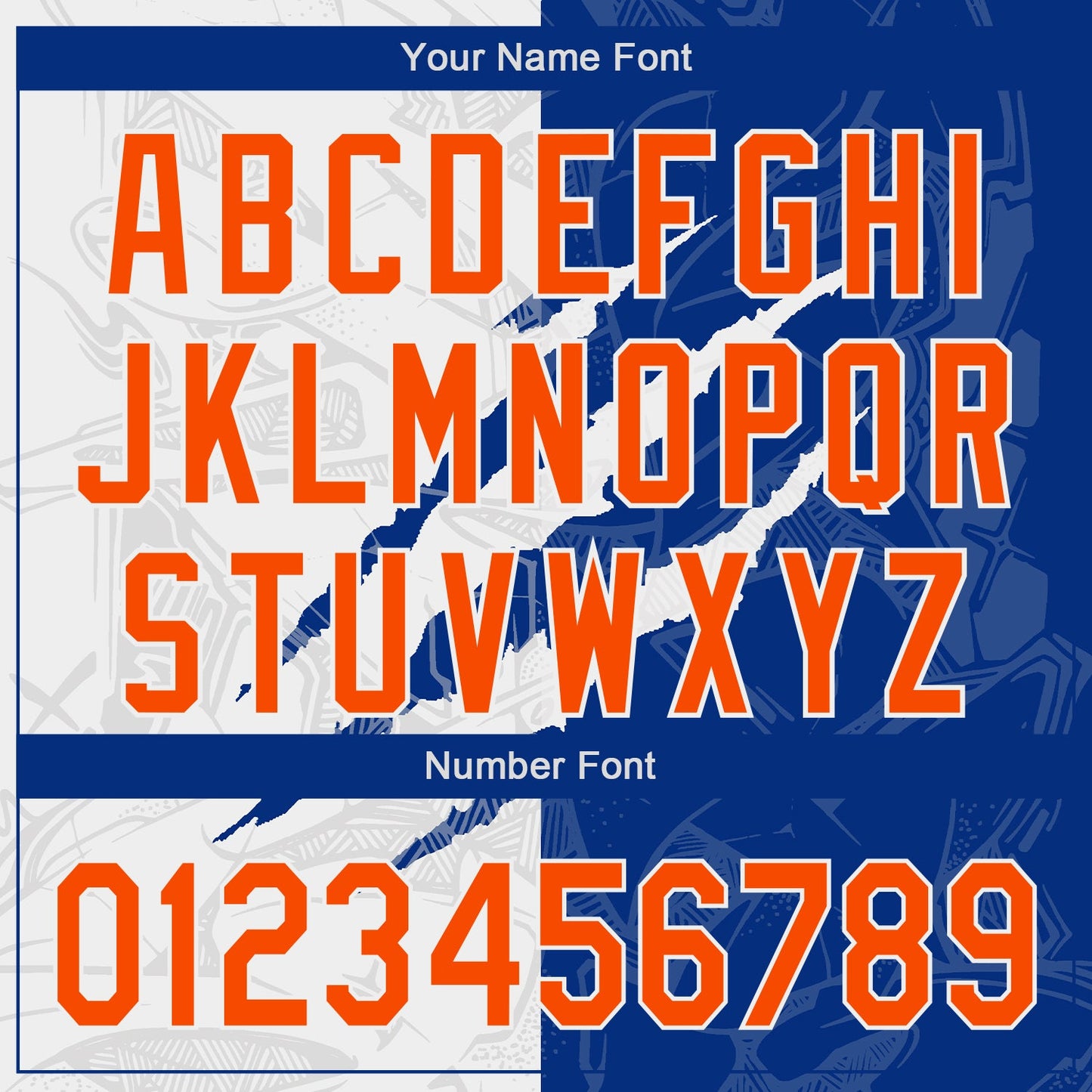 Custom Graffiti Pattern Orange-Royal 3D Scratch Authentic Baseball Jersey view 5