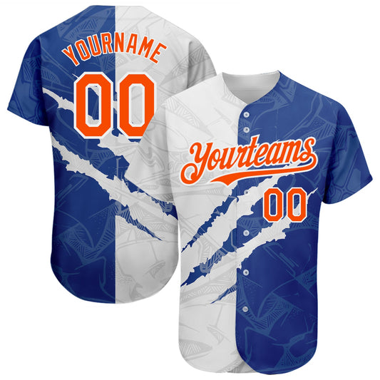 Custom Graffiti Pattern Orange-Royal 3D Scratch Authentic Baseball Jersey - Main View