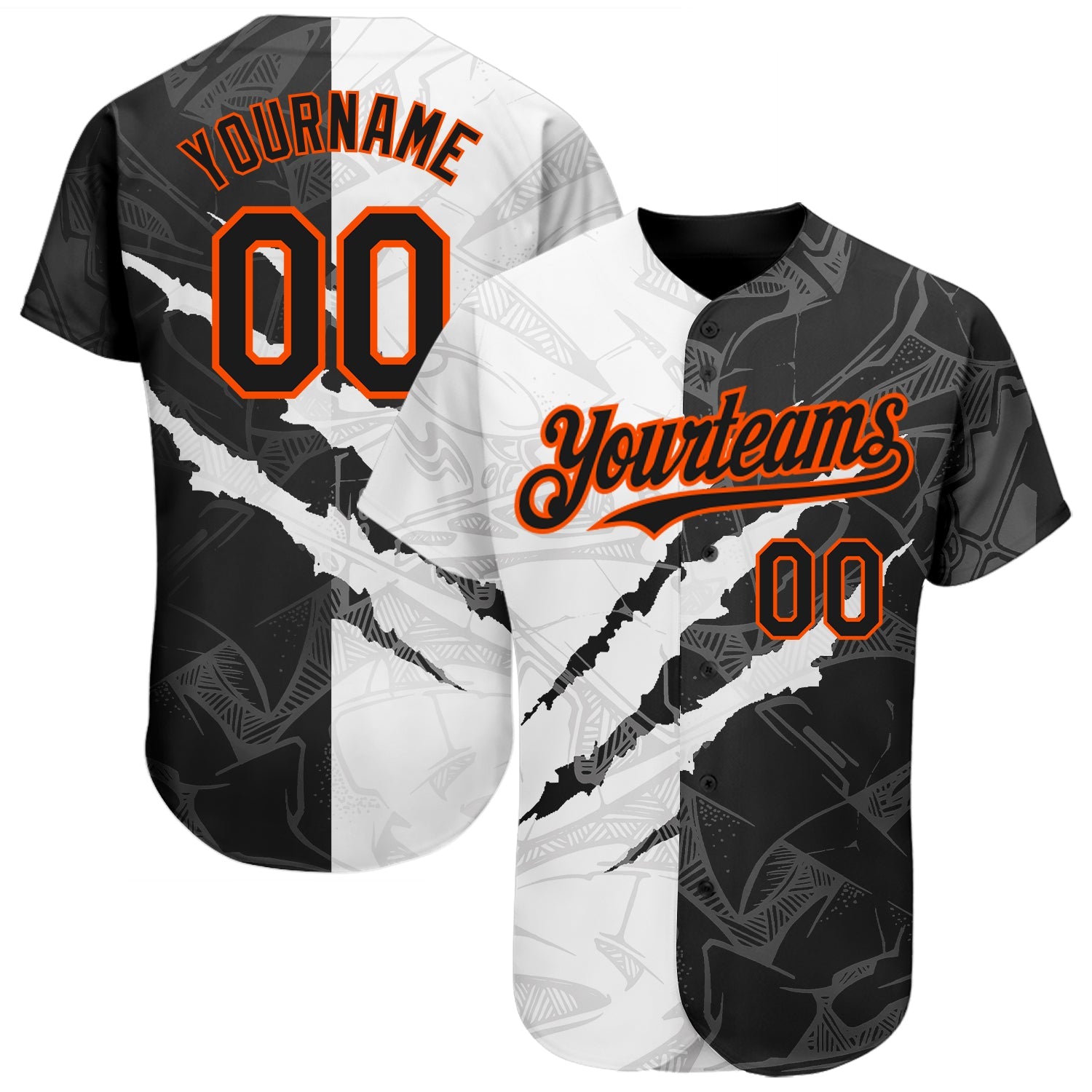 Custom Graffiti Pattern Black-Orange 3D Scratch Authentic Baseball Jersey - Main View
