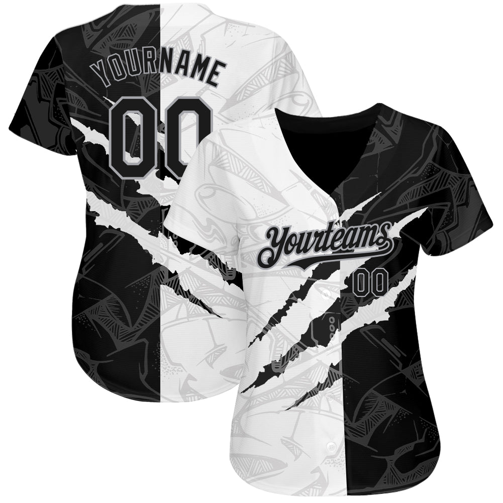 Custom Graffiti Pattern Black-Gray 3D Scratch Authentic Baseball Jersey view 2
