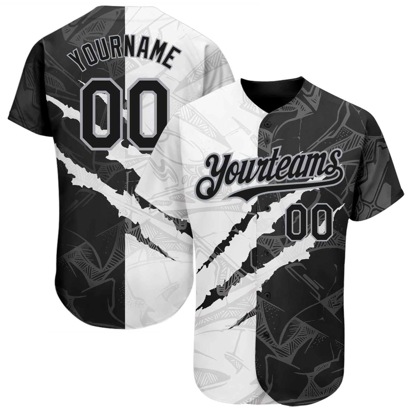 Custom Graffiti Pattern Black-Gray 3D Scratch Authentic Baseball Jersey - Main View