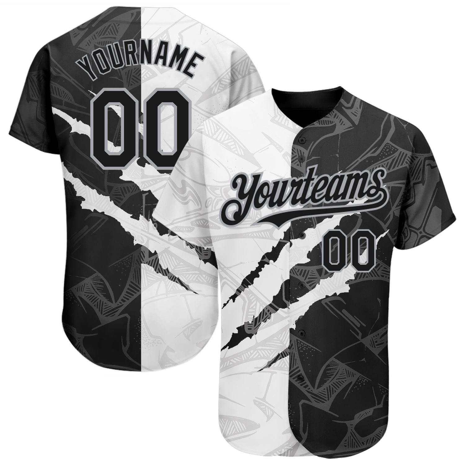 Custom Graffiti Pattern Black-Gray 3D Scratch Authentic Baseball Jersey - Main View