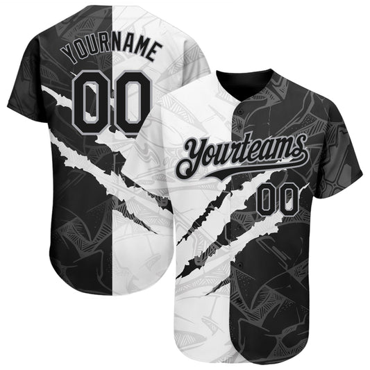 Custom Graffiti Pattern Black-Gray 3D Scratch Authentic Baseball Jersey - Main View