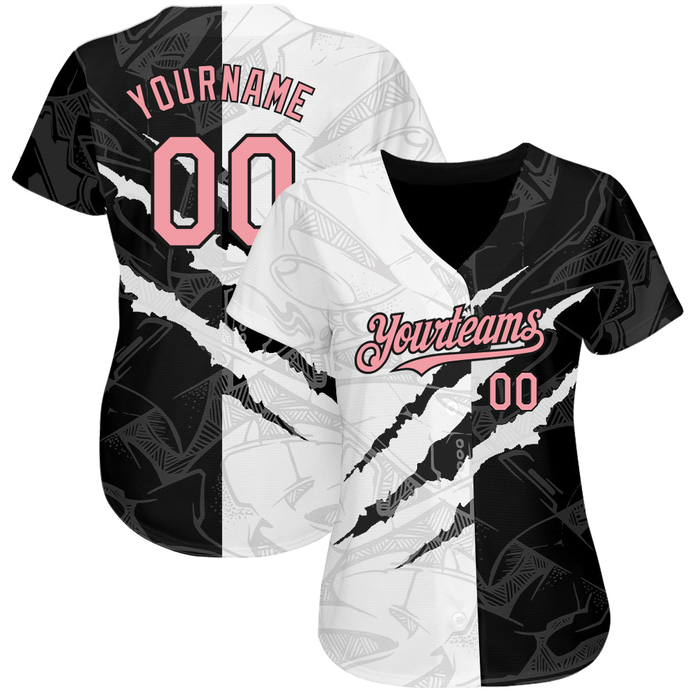 Custom Graffiti Pattern Medium Pink-Black 3D Scratch Authentic Baseball Jersey view 2