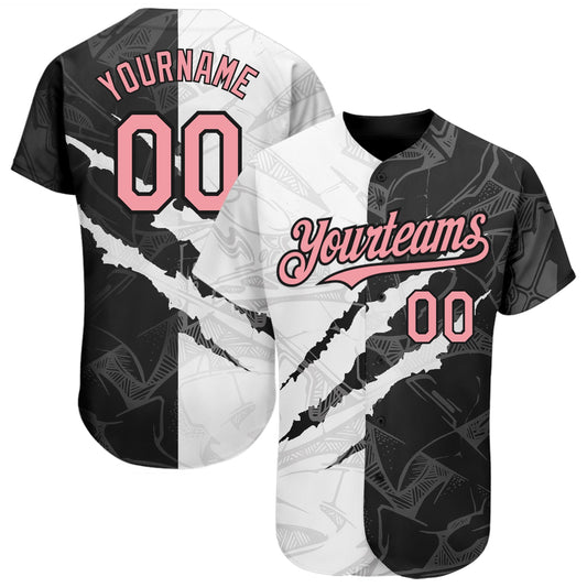 Custom Graffiti Pattern Medium Pink-Black 3D Scratch Authentic Baseball Jersey - Main View