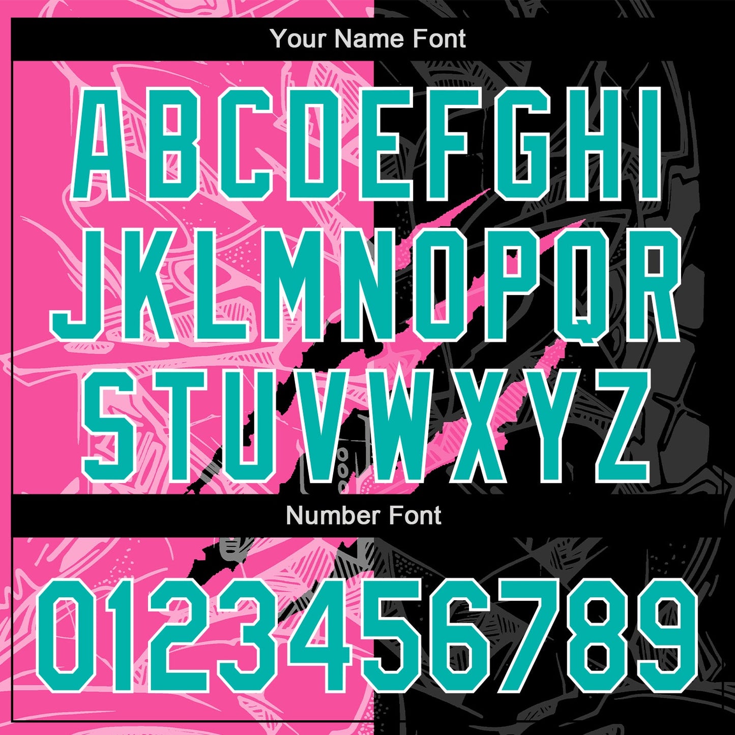 Custom Graffiti Pattern Aqua Black-Pink 3D Scratch Authentic Baseball Jersey view 5
