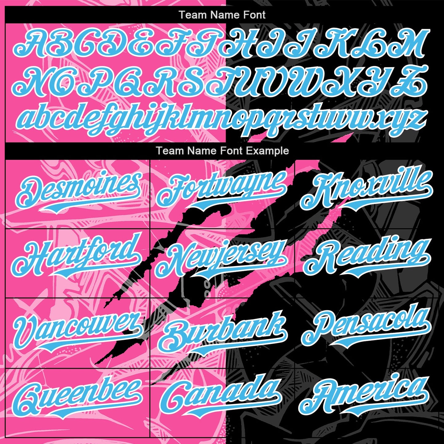 Custom Graffiti Pattern Sky Blue Black-Pink 3D Scratch Authentic Baseball Jersey view 4